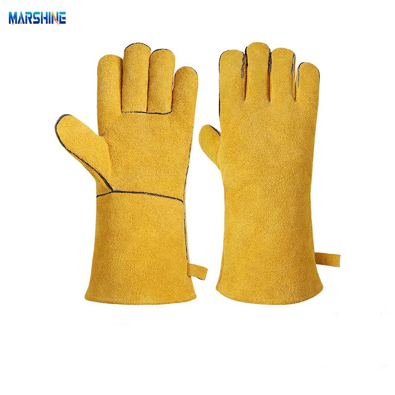 Thickened leather long heat-insulating gloves